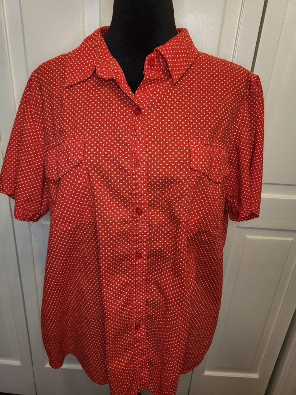 Only Necessities Red White Polka Dot Button Up L Retro Twee Pin Up 50s Picnic